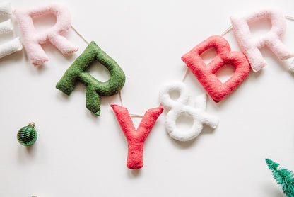 Merry and Bright Sign, Felt Christmas Garland for Mantle, Christmas Banner Garland, Christmas Mantel Decor
