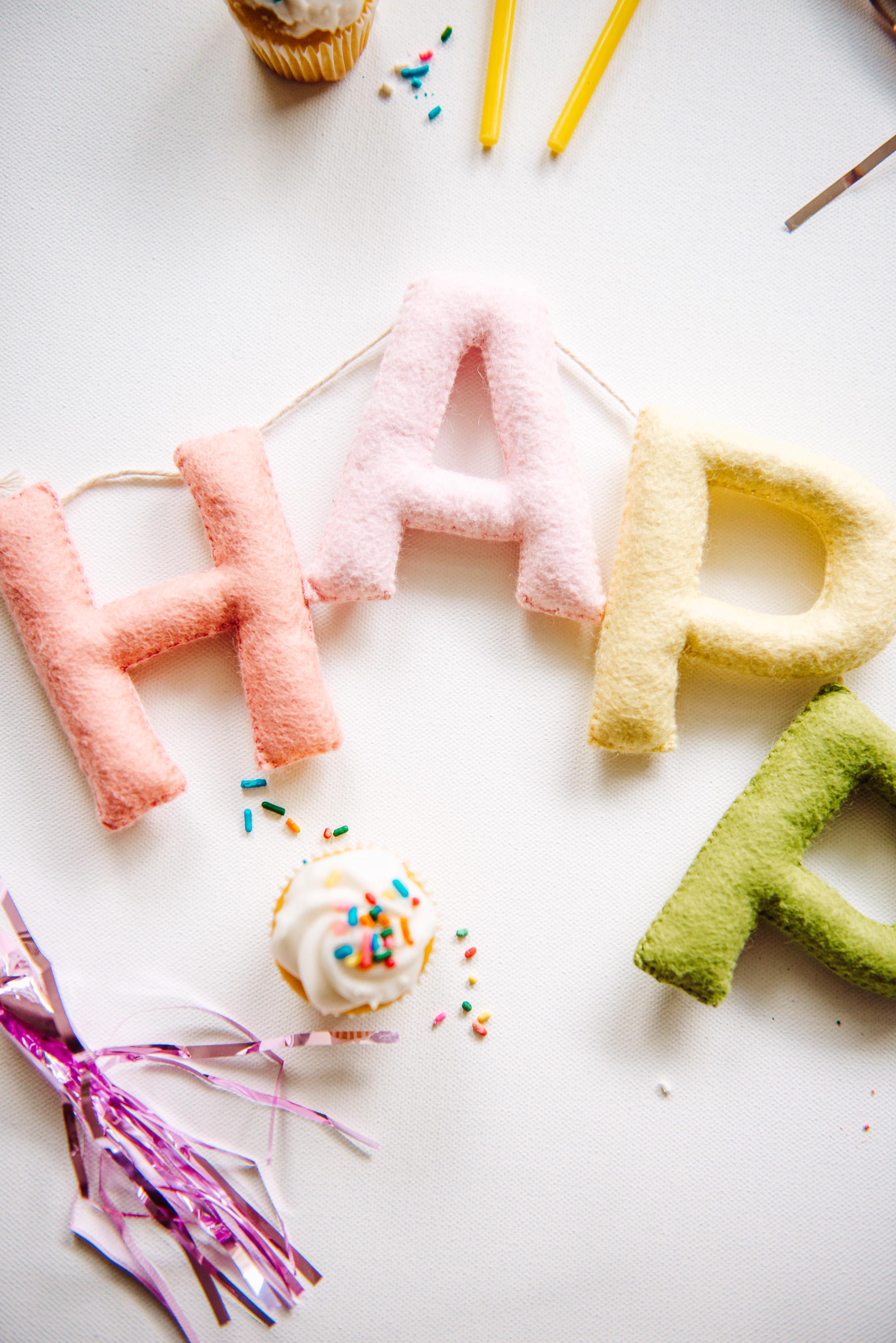 Personalized Pastel Rainbow Felt Happy Birthday Banner, 1st Birthday Decor