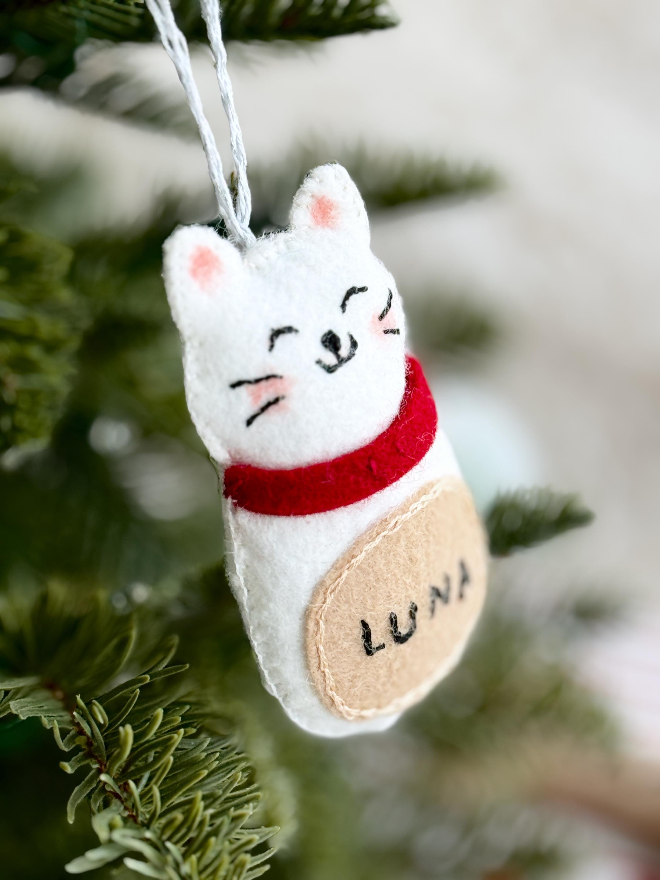 Custom Cat Ornament, Handmade Felt Ornaments, Personalized Stocking Tags, Cat Mom Gifts