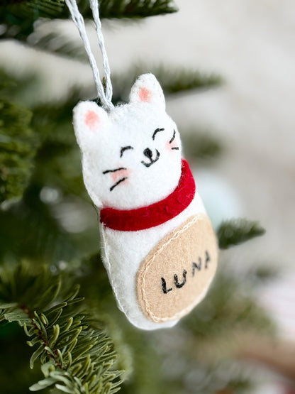 Custom Cat Ornament, Handmade Felt Ornaments, Personalized Stocking Tags, Cat Mom Gifts