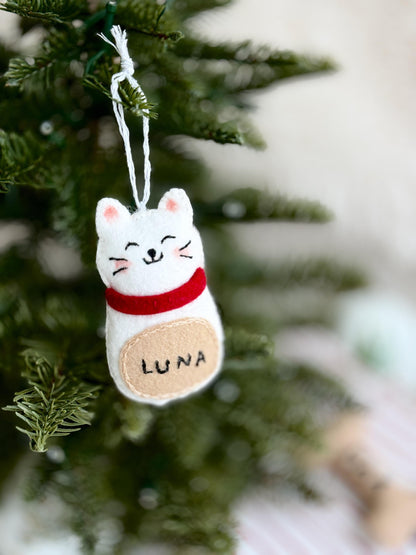 Custom Cat Ornament, Handmade Felt Ornaments, Personalized Stocking Tags, Cat Mom Gifts