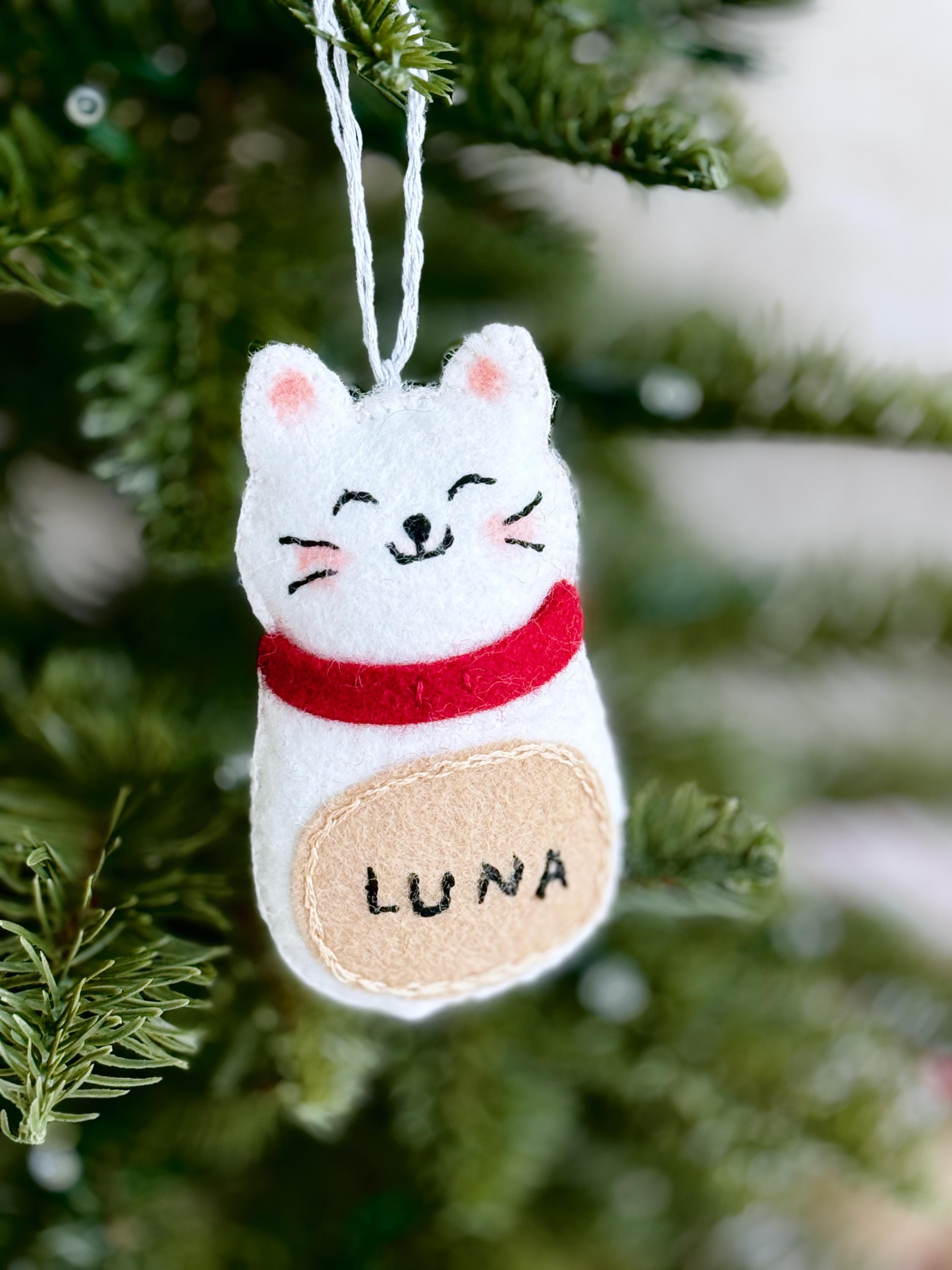 Custom Cat Ornament, Handmade Felt Ornaments, Personalized Stocking Tags, Cat Mom Gifts