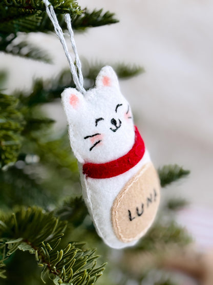 Custom Cat Ornament, Handmade Felt Ornaments, Personalized Stocking Tags, Cat Mom Gifts