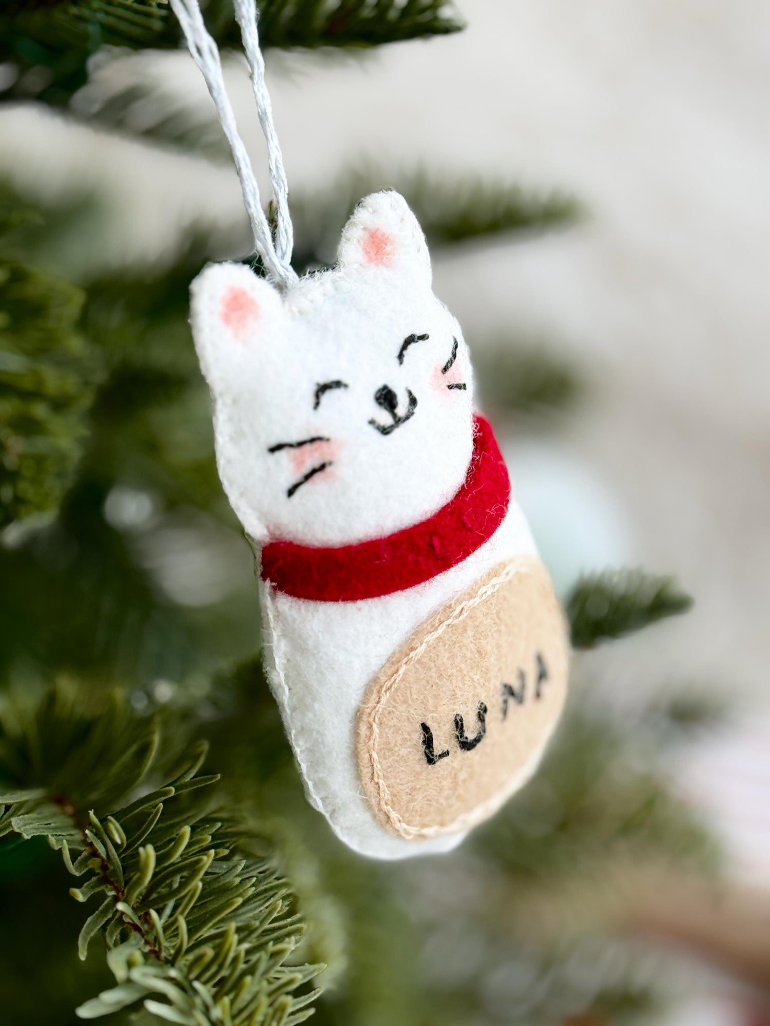 Custom Cat Ornament, Handmade Felt Ornaments, Personalized Stocking Tags, Cat Mom Gifts