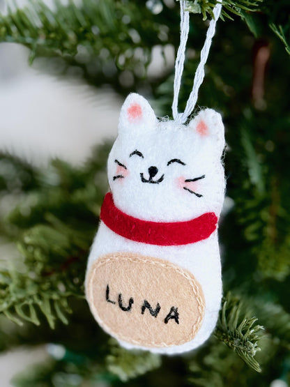 Custom Cat Ornament, Handmade Felt Ornaments, Personalized Stocking Tags, Cat Mom Gifts