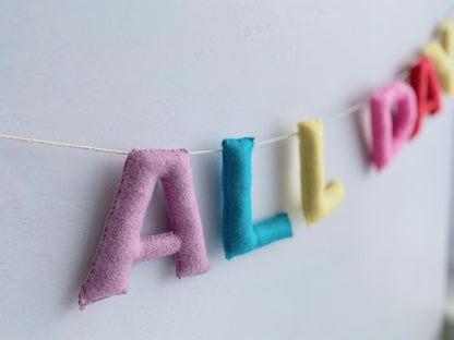 Playroom Sign, Rainbow Felt Garland, Playroom Wall Decor, Play All Day Sign