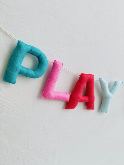 Playroom Sign, Rainbow Felt Garland, Playroom Wall Decor, Play All Day Sign
