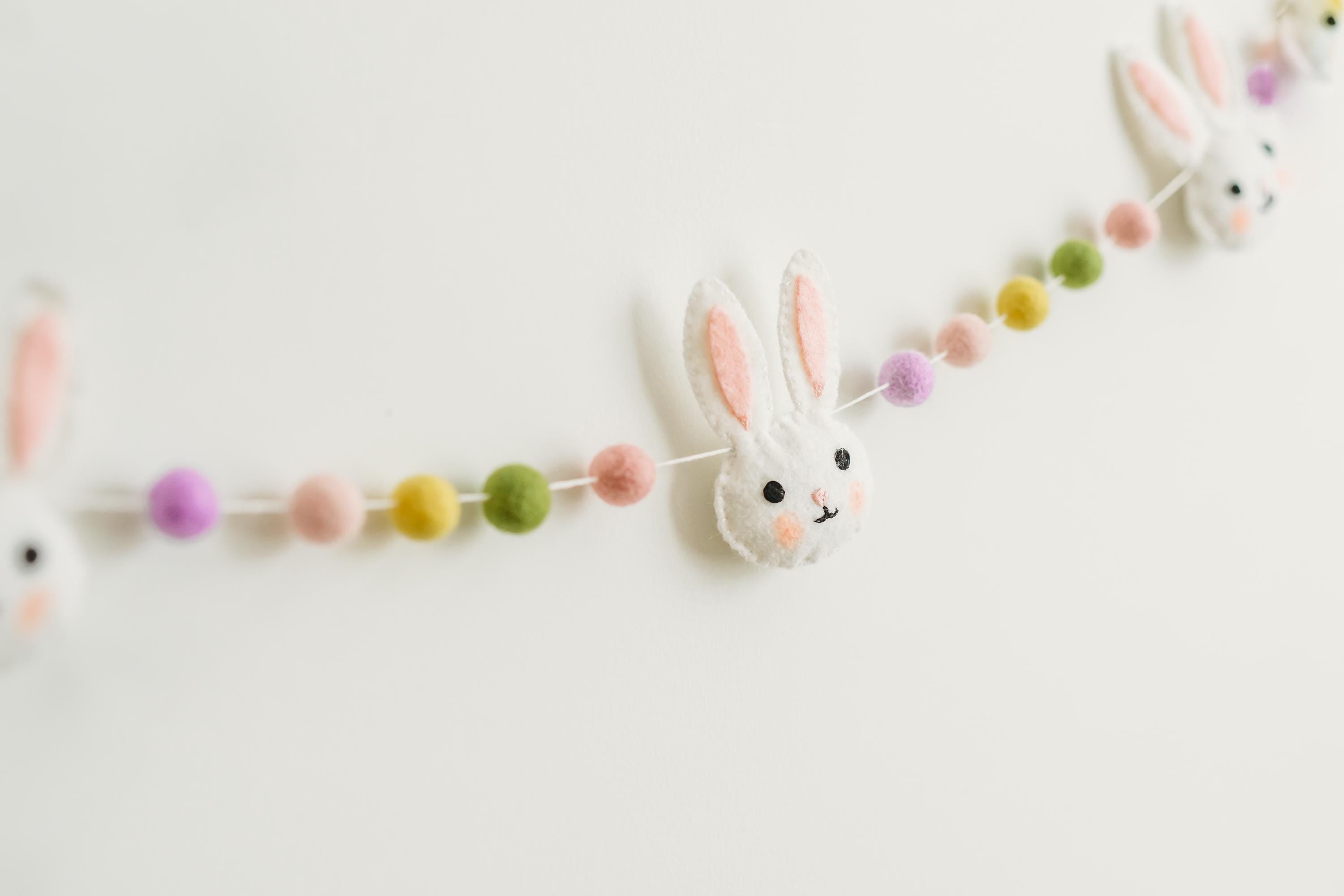 Easter Garland, Bunny Garland, Pastel Rainbow Felt Garland, Spring Banner, Easter mantel decor