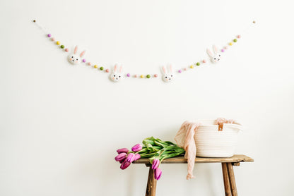Easter Garland, Bunny Garland, Pastel Rainbow Felt Garland, Spring Banner, Easter mantel decor
