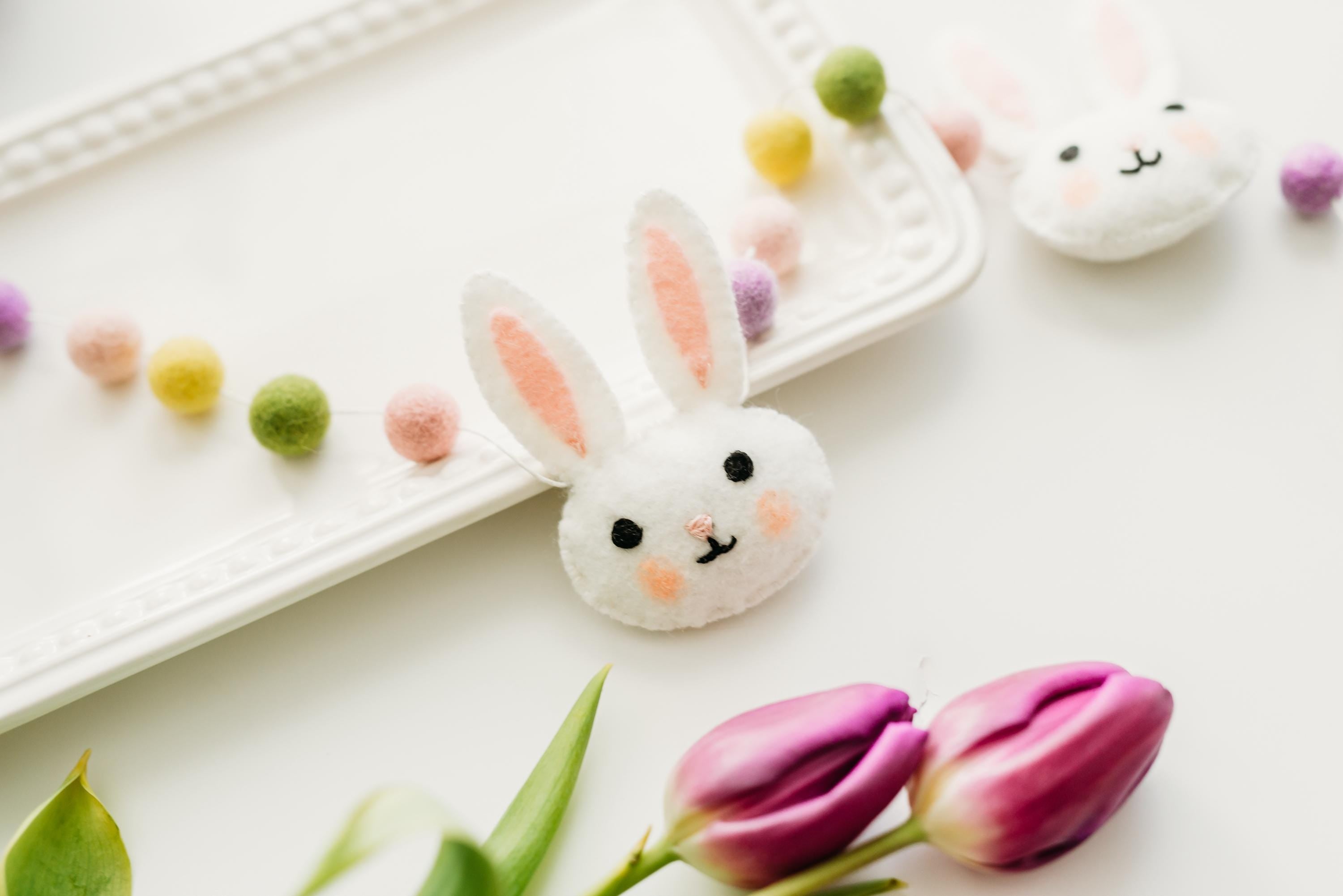 Easter Garland, Bunny Garland, Pastel Rainbow Felt Garland, Spring Banner, Easter mantel decor