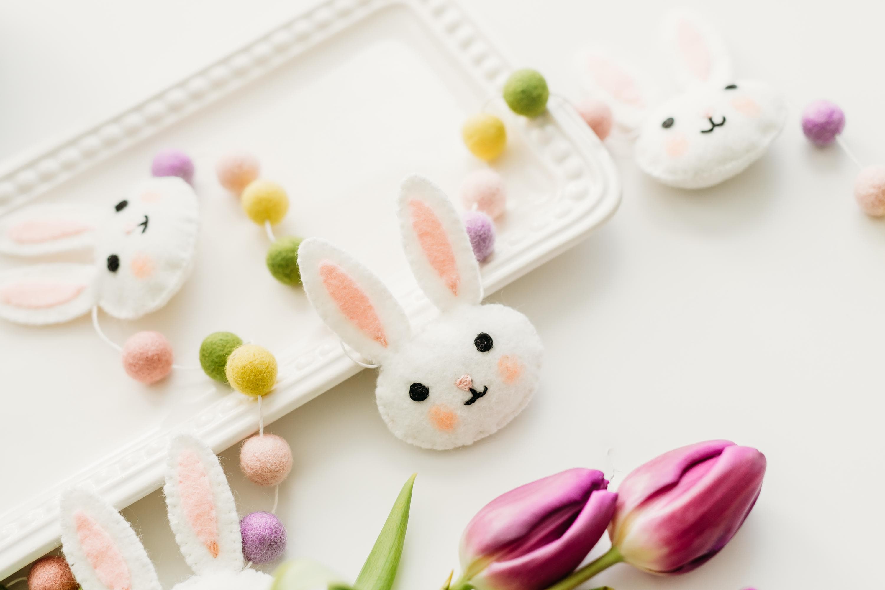 Easter Garland, Bunny Garland, Pastel Rainbow Felt Garland, Spring Banner, Easter mantel decor