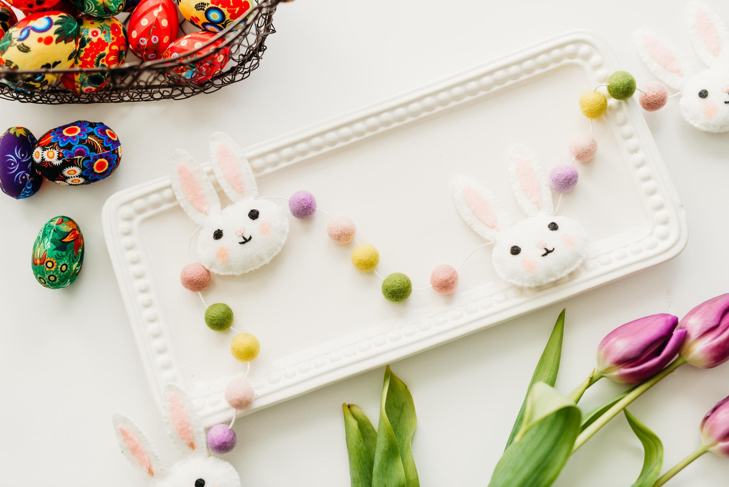 Easter Garland, Bunny Garland, Pastel Rainbow Felt Garland, Spring Banner, Easter mantel decor