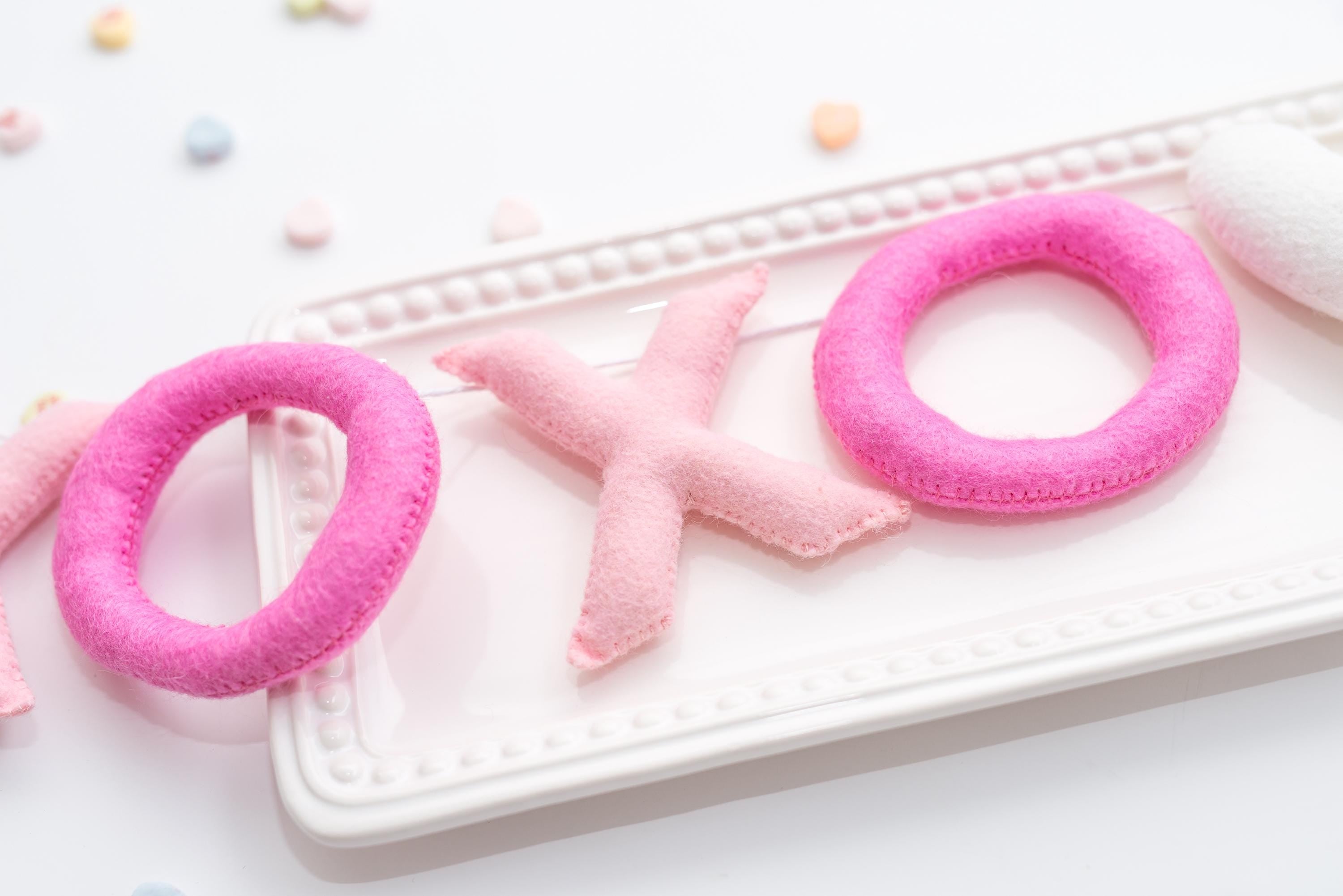 Pink XOXO Felt Letters Valentine Garland : Nursery Bookshelf Decor