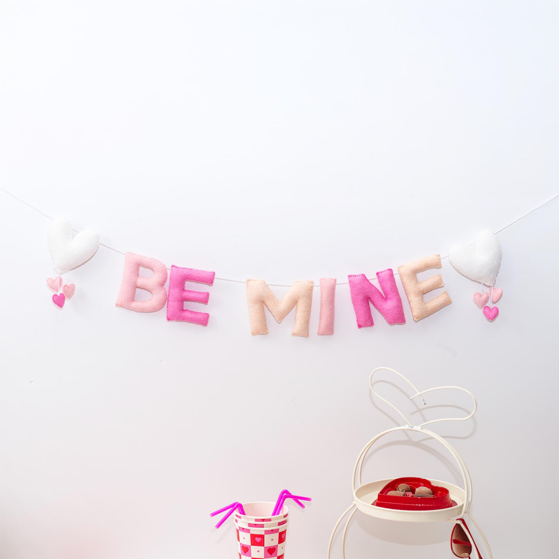 Pink Felt Be Mine Garland: Valentine Fireplace Mantel Decor