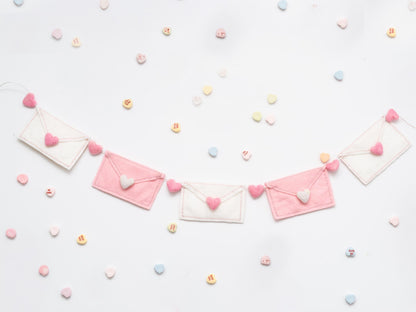 Pink and White Felt Valentine Envelope Garland: Love Letter Nursery Bookshelf Decor
