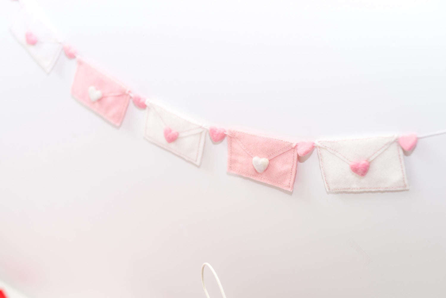 Pink and White Felt Valentine Envelope Garland: Love Letter Nursery Bookshelf Decor