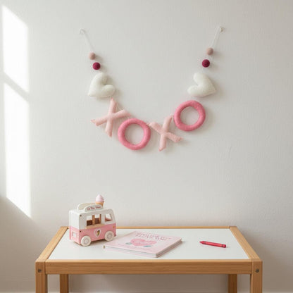 Pink XOXO Felt Letters Valentine Garland : Nursery Bookshelf Decor