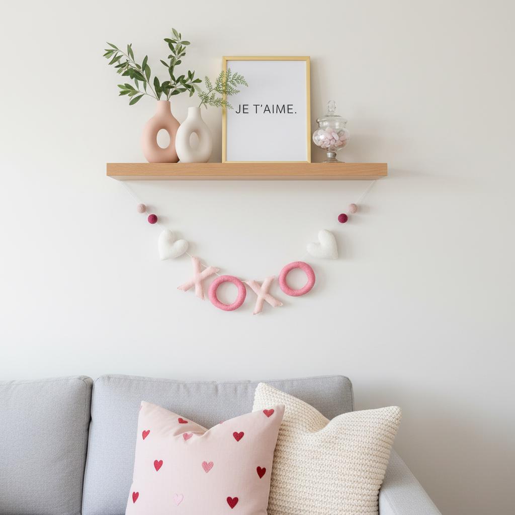Pink XOXO Felt Letters Valentine Garland : Nursery Bookshelf Decor