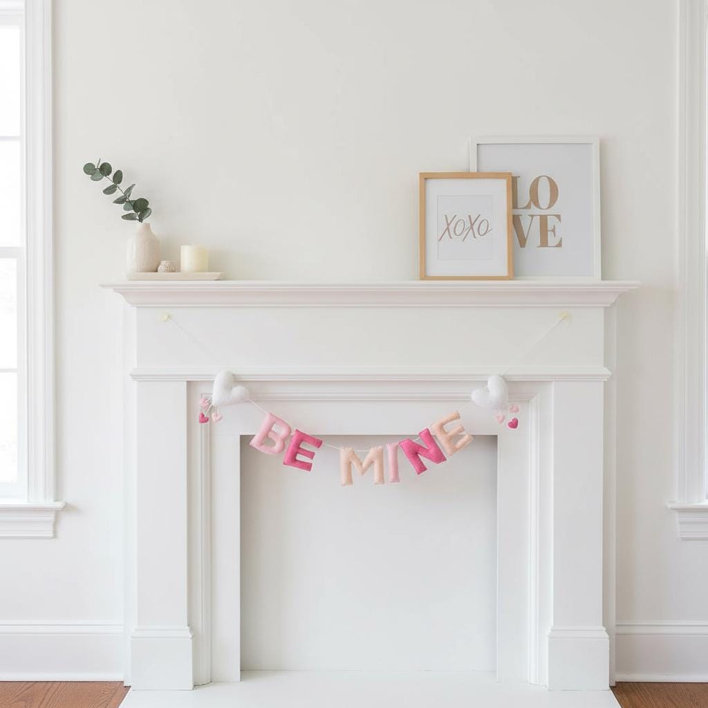 Pink Felt Be Mine Garland: Valentine Fireplace Mantel Decor