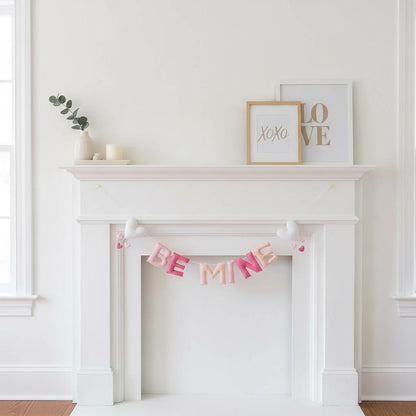Pink Felt Be Mine Garland: Valentine Fireplace Mantel Decor