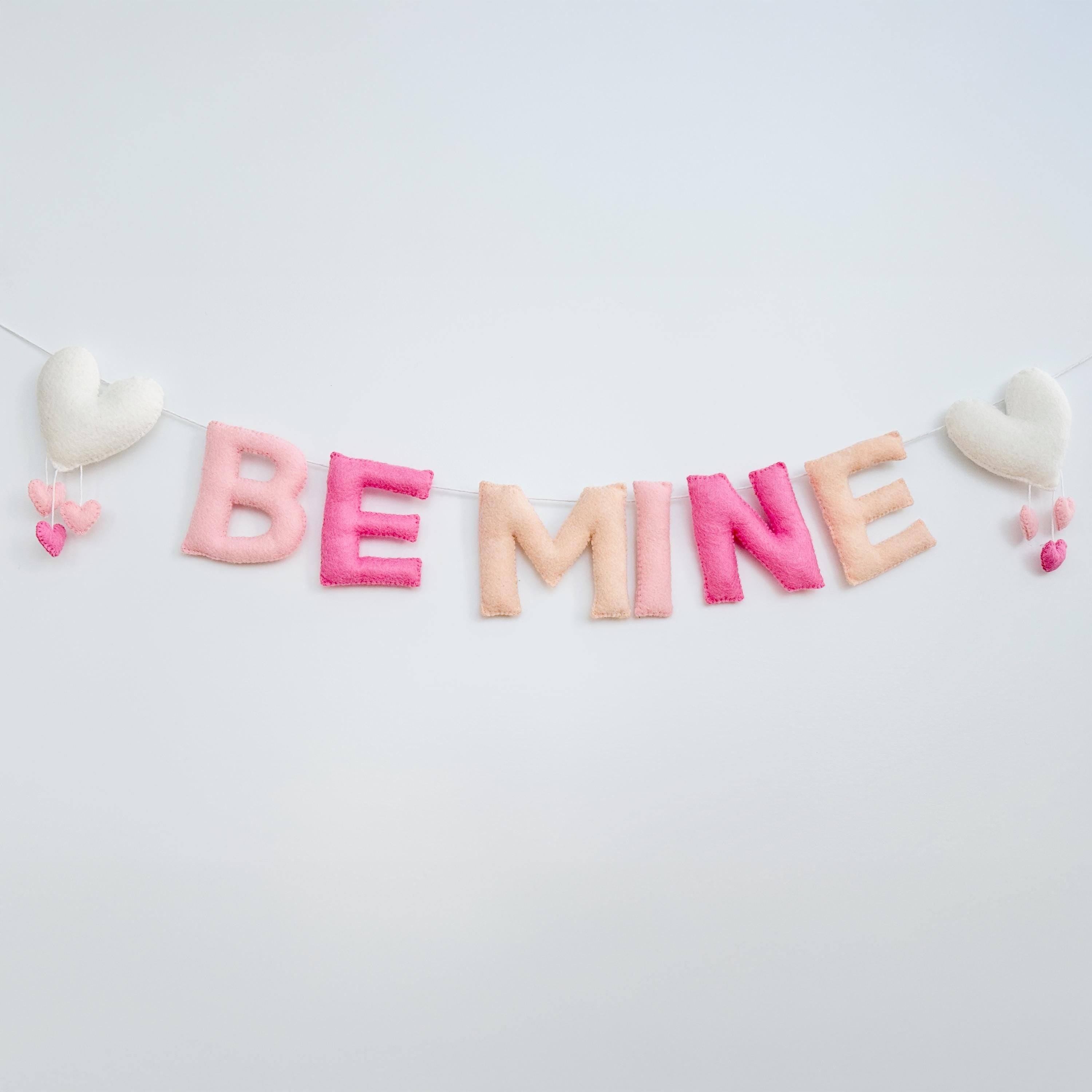 Pink Felt Be Mine Garland: Valentine Fireplace Mantel Decor
