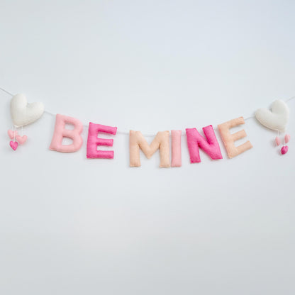 Pink Felt Be Mine Garland: Valentine Fireplace Mantel Decor