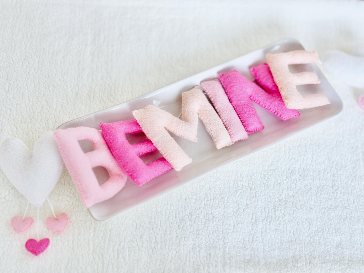 Pink Felt Be Mine Garland: Valentine Fireplace Mantel Decor