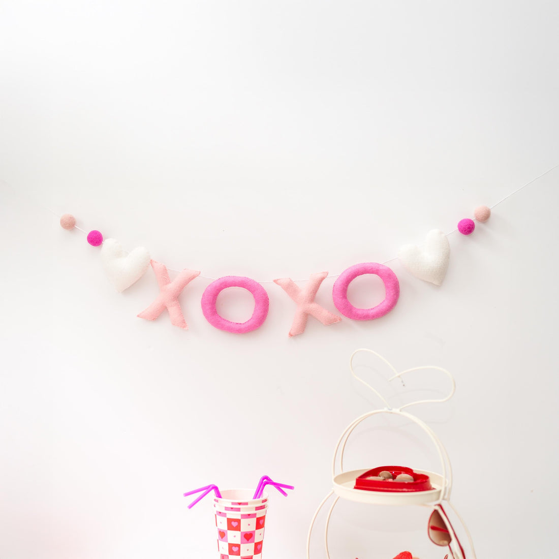 Pink XOXO Felt Letters Valentine Garland : Nursery Bookshelf Decor
