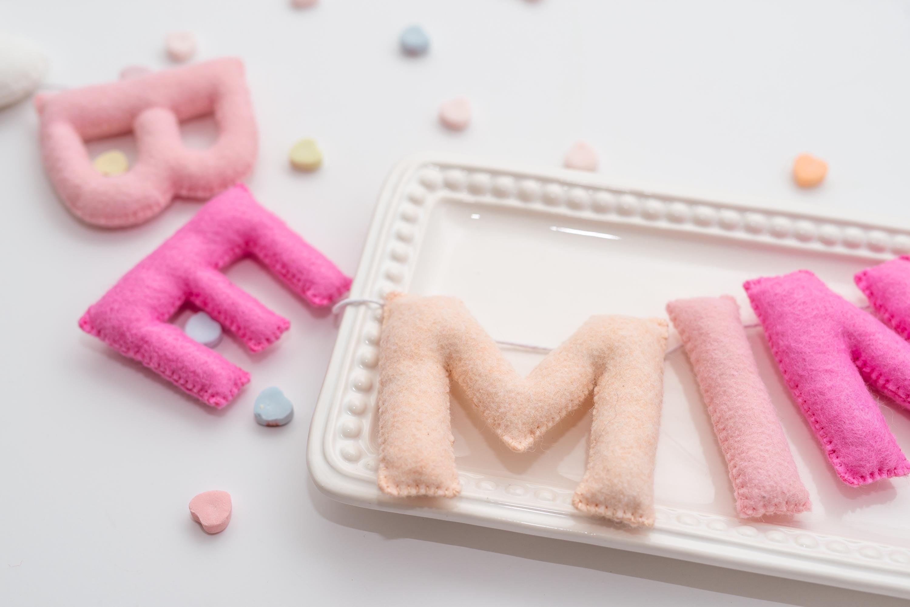 Pink Felt Be Mine Garland: Valentine Fireplace Mantel Decor