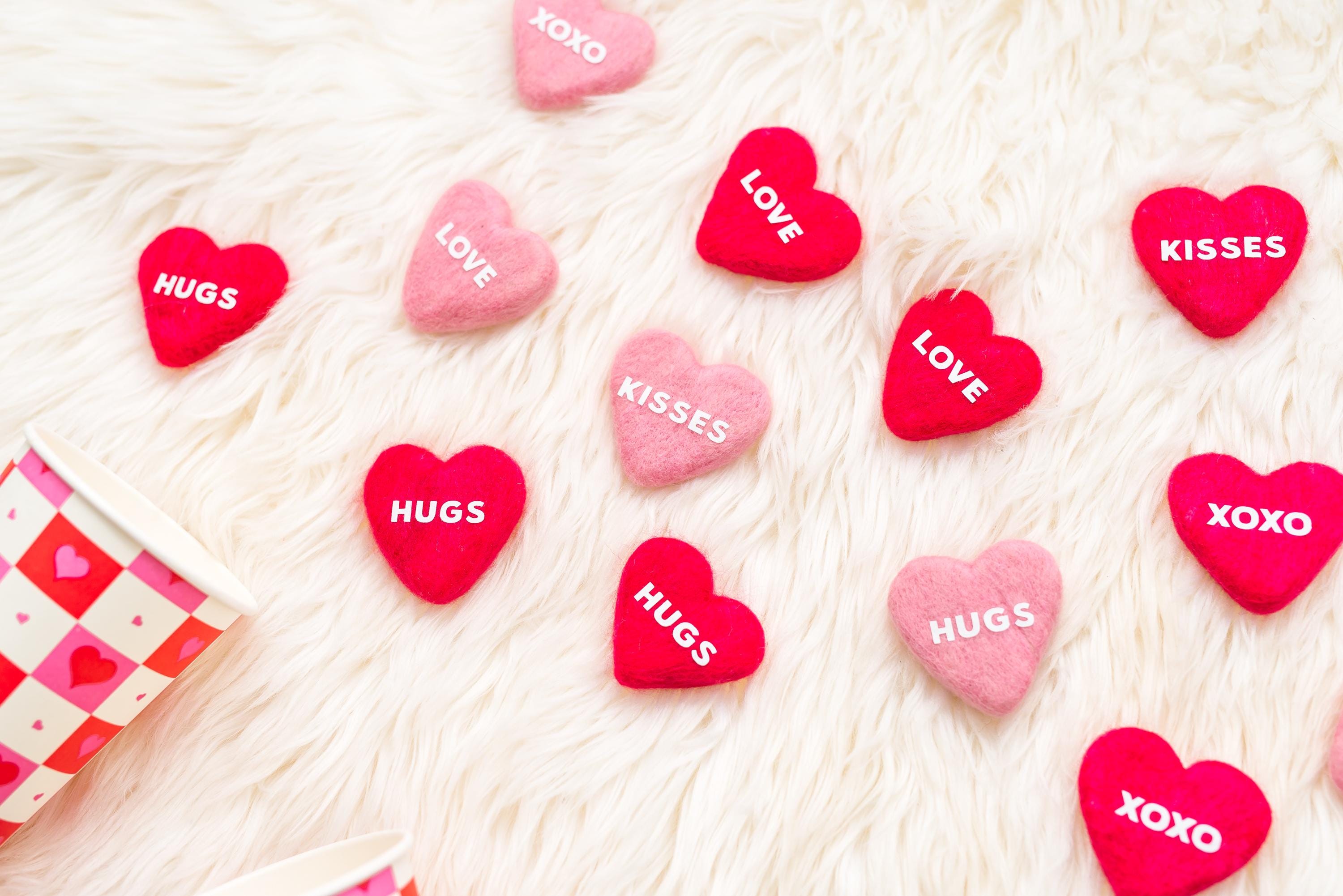 Sweetheart Felt Candy Hearts: Pink and Red Valentine Tiered Tray Decor