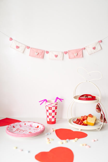 Pink and White Felt Valentine Envelope Garland: Love Letter Nursery Bookshelf Decor