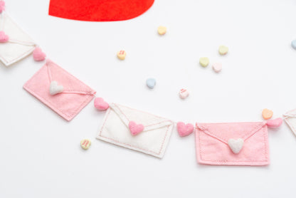 Pink and White Felt Valentine Envelope Garland: Love Letter Nursery Bookshelf Decor