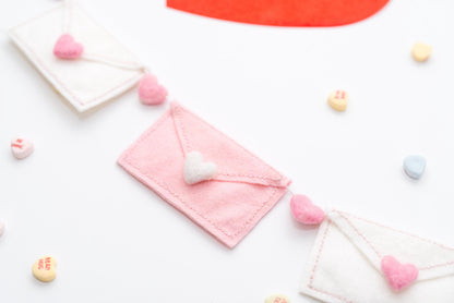 Pink and White Felt Valentine Envelope Garland: Love Letter Nursery Bookshelf Decor