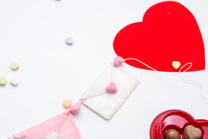Pink and White Felt Valentine Envelope Garland: Love Letter Nursery Bookshelf Decor