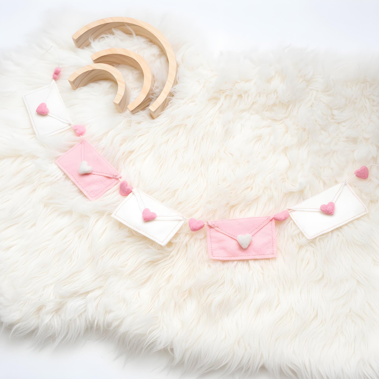 Pink and White Felt Valentine Envelope Garland: Love Letter Nursery Bookshelf Decor