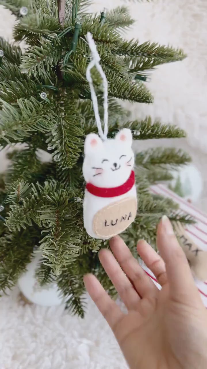 Custom Cat Ornament, Handmade Felt Ornaments, Personalized Stocking Tags, Cat Mom Gifts