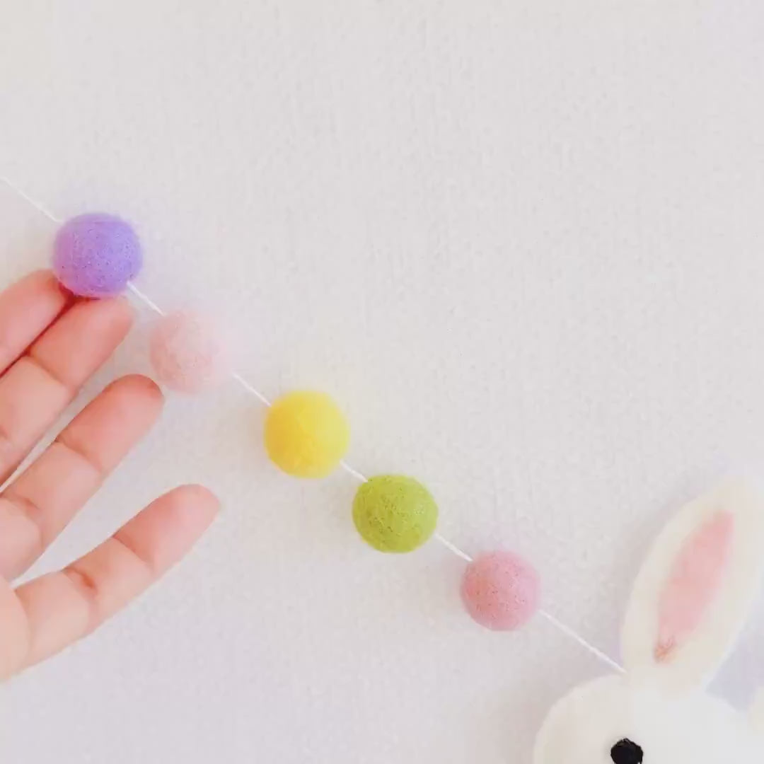 Easter Garland, Bunny Garland, Pastel Rainbow Felt Garland, Spring Banner, Easter mantel decor