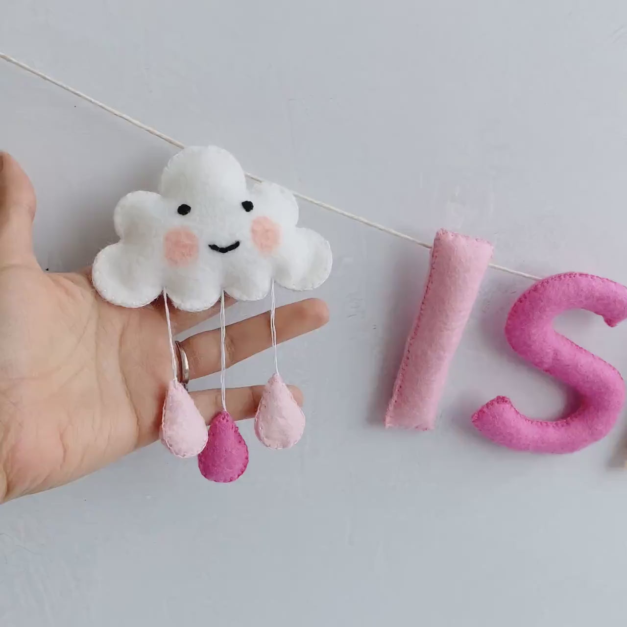 Felt Name Banner, Nursery Name Sign Girl, Blush Pink Wall Art, Baby Girl Shower Banner, Toddler Girl Room Decor