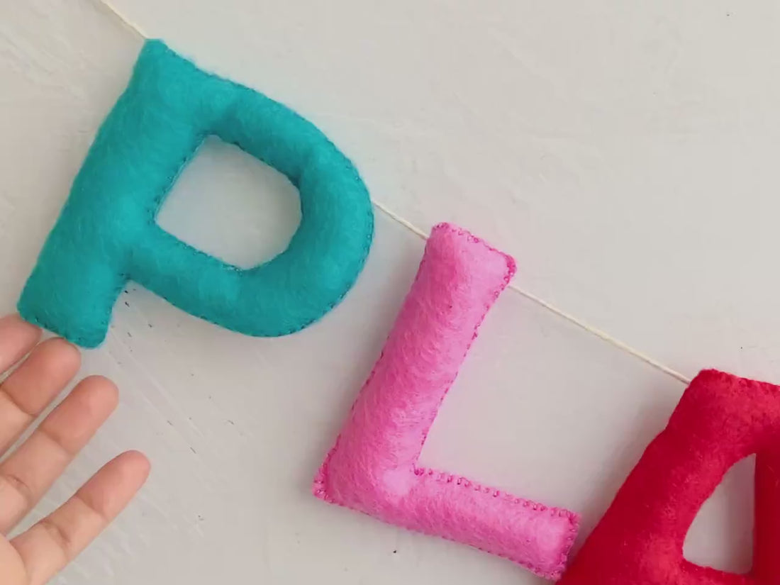 Playroom Sign, Rainbow Felt Garland, Playroom Wall Decor, Play All Day Sign
